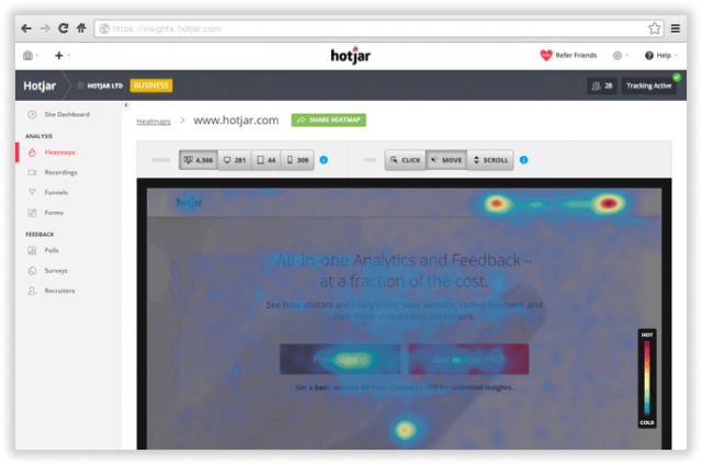 HotJar Website Heatmap Example